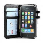 Wholesale iPhone 4S 4 Diamond Flip Leather Wallet Case (Black)